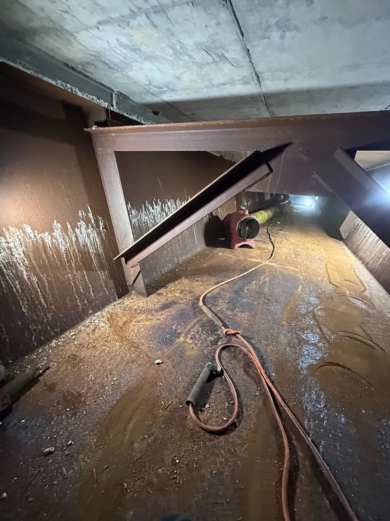 Steel reinforcement inside a bridge bathtub girder during repair