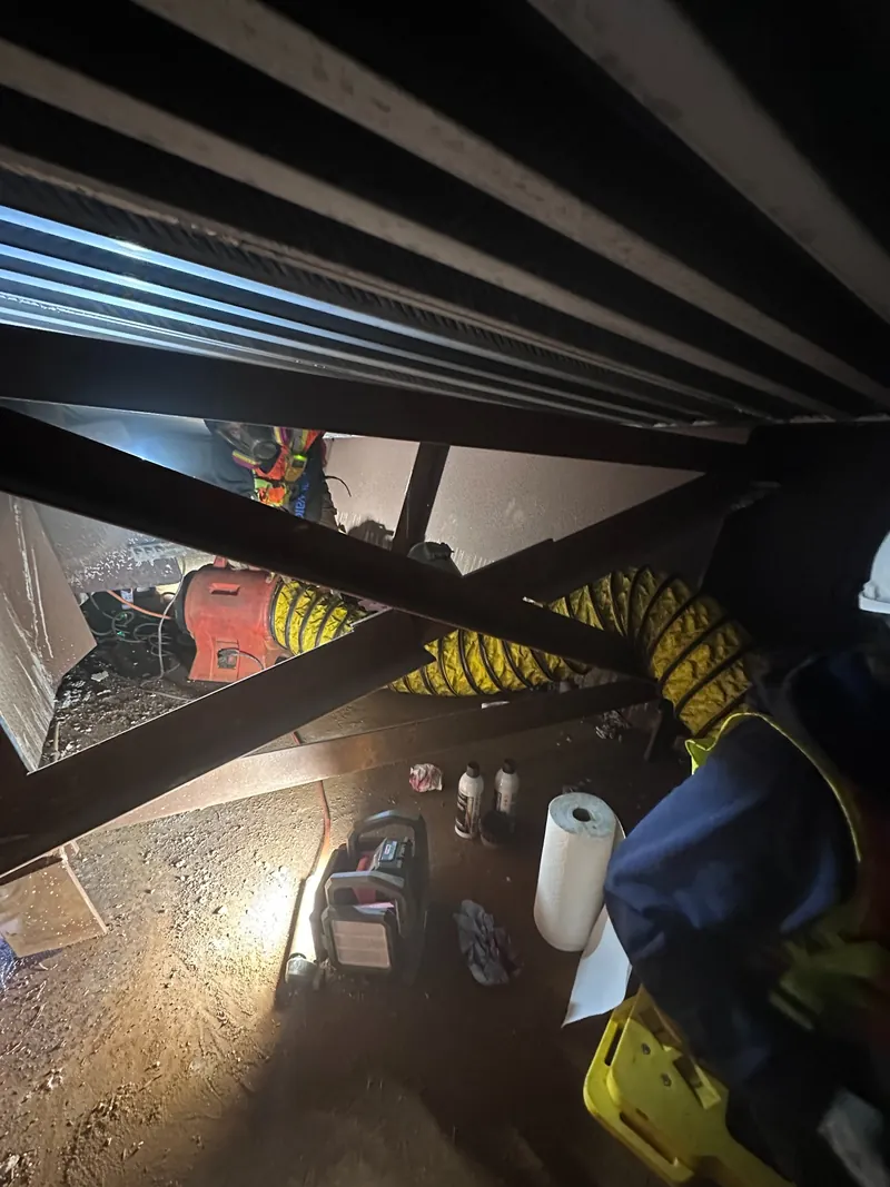 Interior bridge girder with steel reinforcement during repair