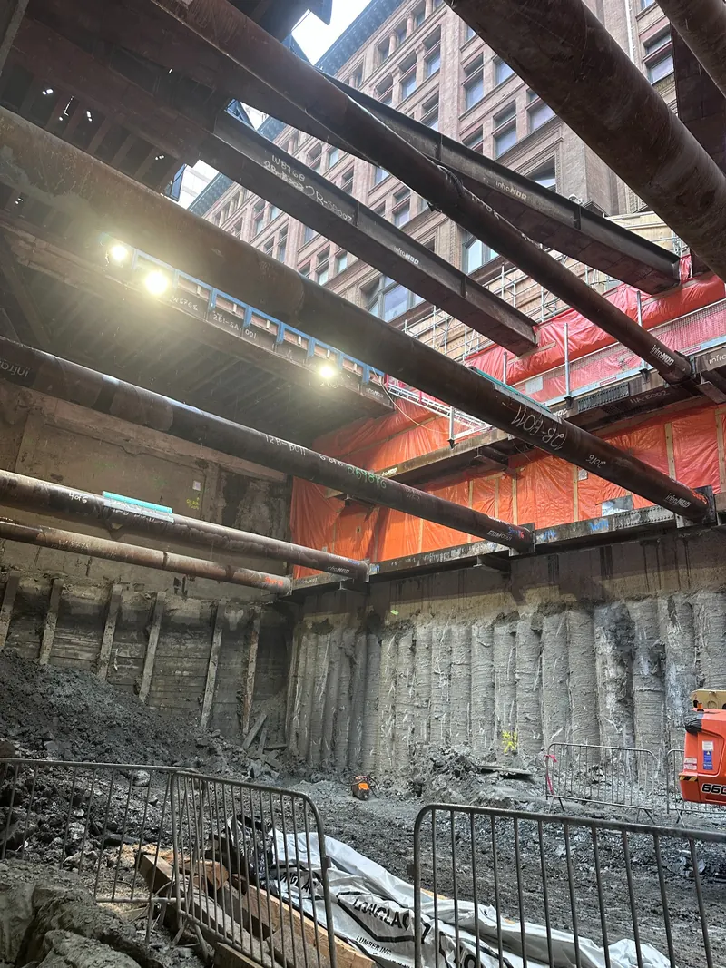 Steel shoring bracing at an excavation site